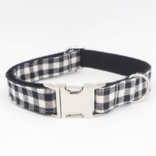 Load image into Gallery viewer, Valentine's Day Plaid Dog Collar, Leash and Bow Tie Set with Red Flower