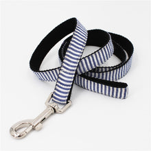 Load image into Gallery viewer, Blue Striped Dog Collar, Leash, and Bow Tie Set