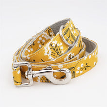 Load image into Gallery viewer, Yellow Floral Dog Collar and Leash with Removable Flower