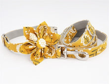 Load image into Gallery viewer, Yellow Floral Dog Collar and Leash with Removable Flower