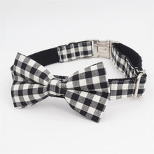 Load image into Gallery viewer, Valentine's Day Plaid Dog Collar, Leash and Bow Tie Set with Red Flower
