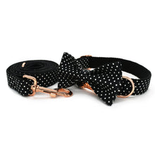 Load image into Gallery viewer, Black Polka Dot Dog Collar, Leash and Bow Tie Set