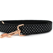 Load image into Gallery viewer, Black Polka Dot Dog Collar, Leash and Bow Tie Set