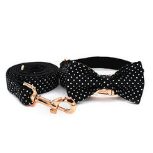 Load image into Gallery viewer, Black Polka Dot Dog Collar, Leash and Bow Tie Set