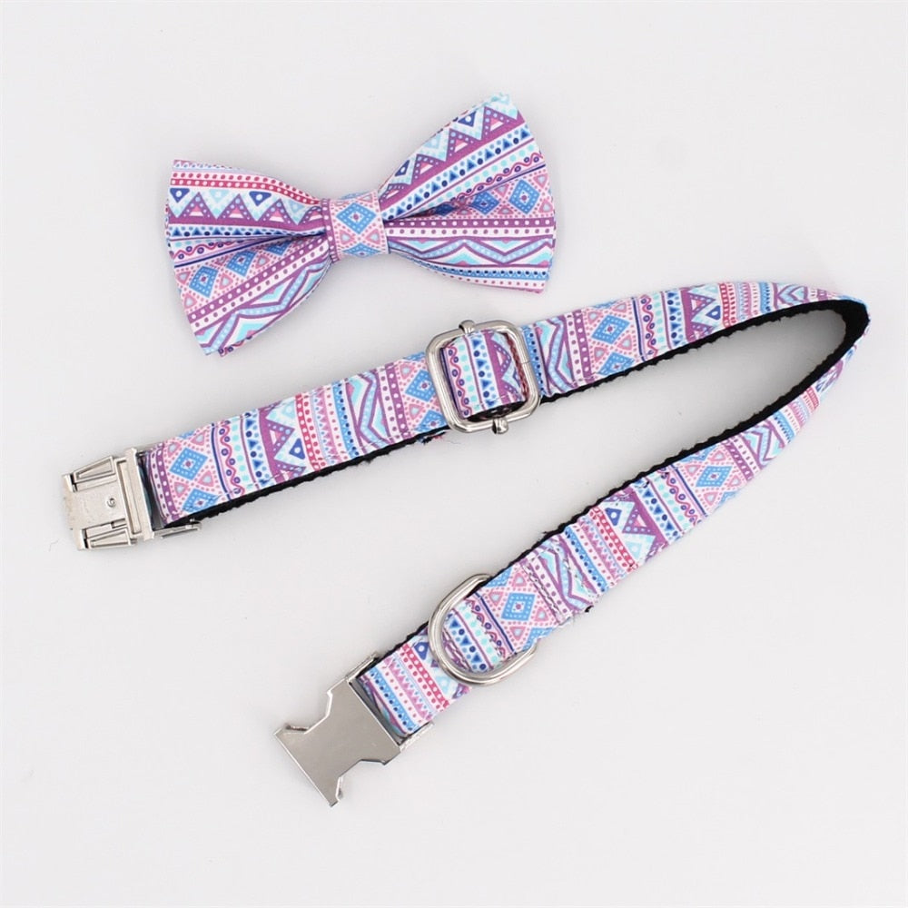 Purple Dog Collar, Leash and Bow Tie Set