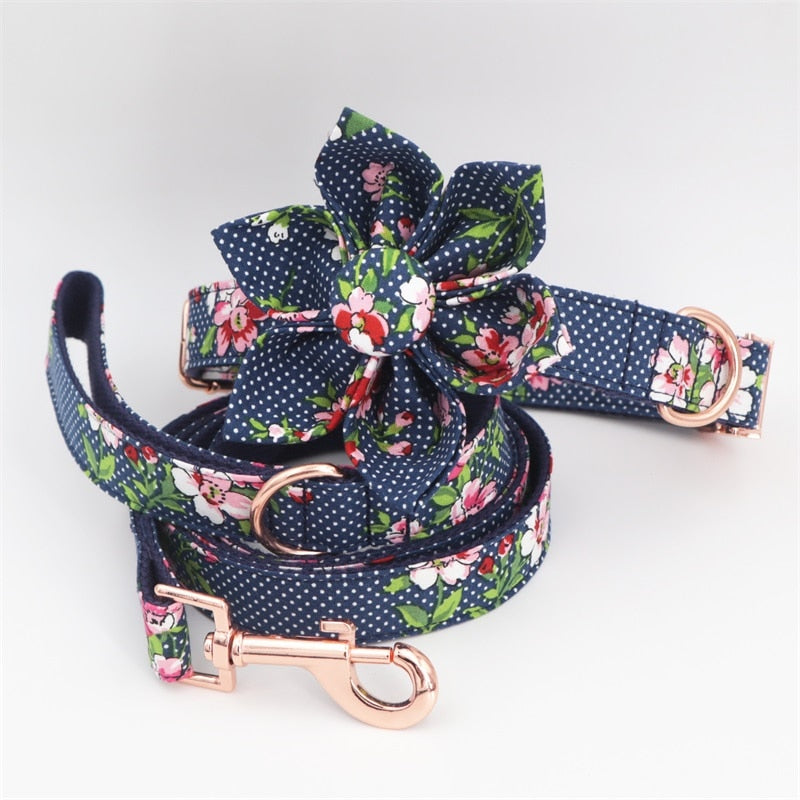 Flower Dog Collar and Leash Set with Removable Flower