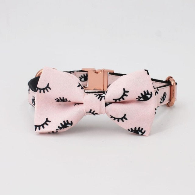 Pink Eyelash Dog Collar, Leash and Bow Tie Set