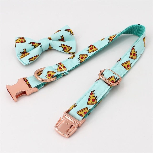Pizza Dog Collar, Leash and Bow Tie Set
