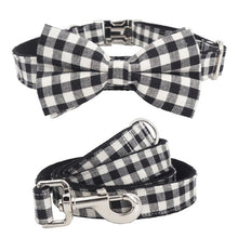 Load image into Gallery viewer, Valentine&#39;s Day Plaid Dog Collar, Leash and Bow Tie Set with Red Flower
