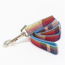 Load image into Gallery viewer, Colourful Blue Plaid Dog Collar, Leash and Bow Tie Set
