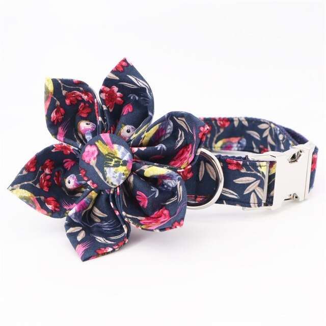 Flower Dog Collar and Leash with Removable Flower Set