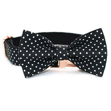 Load image into Gallery viewer, Black Polka Dot Dog Collar, Leash and Bow Tie Set
