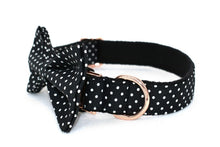 Load image into Gallery viewer, Black Polka Dot Dog Collar, Leash and Bow Tie Set
